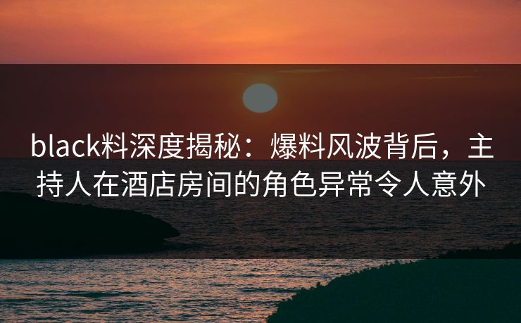 black料深度揭秘：爆料风波背后，主持人在酒店房间的角色异常令人意外