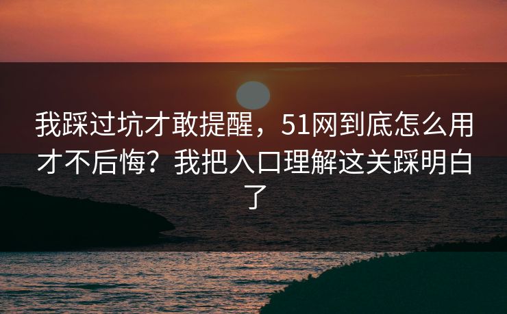 我踩过坑才敢提醒，51网到底怎么用才不后悔？我把入口理解这关踩明白了