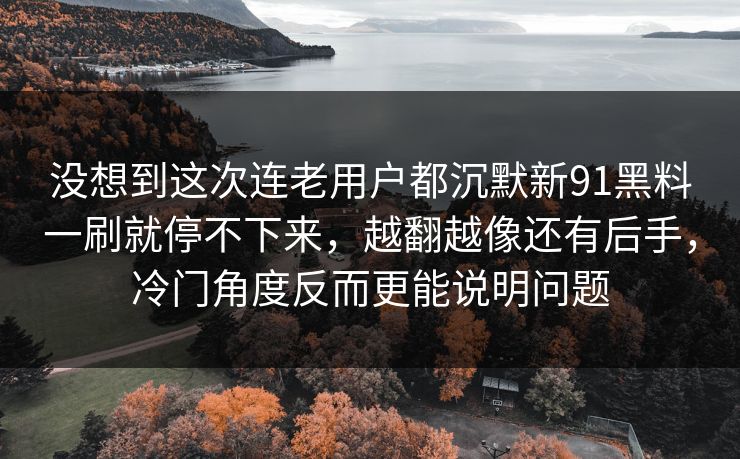 没想到这次连老用户都沉默新91黑料一刷就停不下来,越翻越像还有后手,冷门角度反而更能说明问题 没想到这次连老用户都沉默新91黑料一刷就停不下来,越翻越像还有后手,冷门角度反而更能说明问题